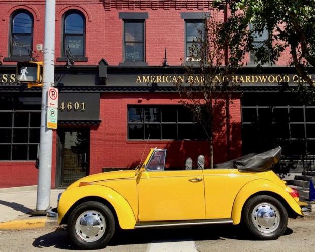 convertible Volkswagen Beetle painted gold, Pittsburgh, PA