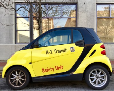Smart car painted black and gold for A-1 Transit, Pittsburgh, PA