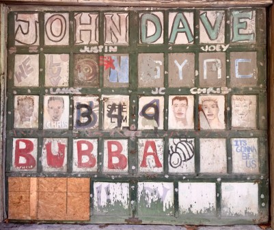 garage door painted by fans of N*Sync for radio contest, Aliquippa, PA