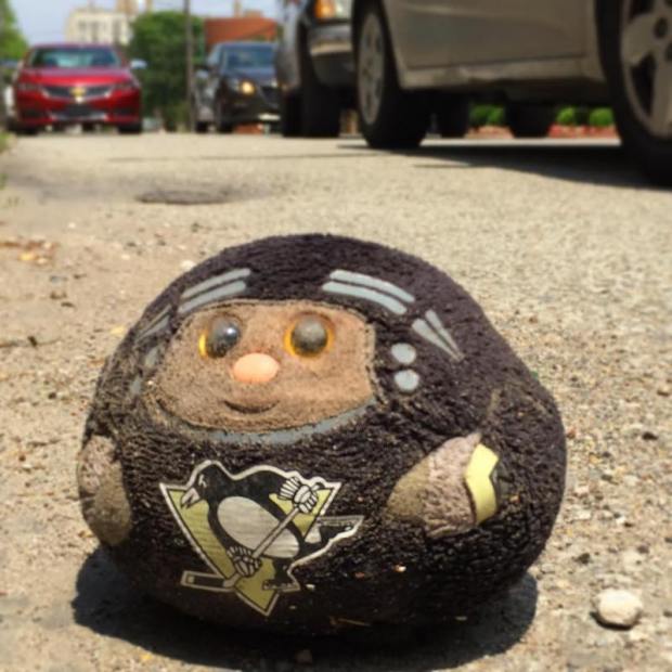 Pittsburgh Penguins hockey toy on street