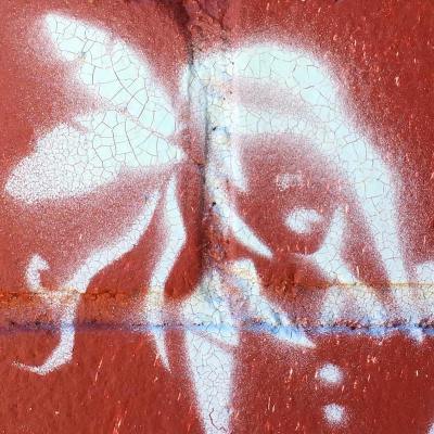 stencil image of fairy painted on cinderblock wall, Pittsburgh, PA