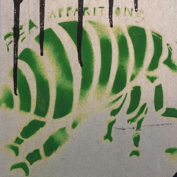 stencil image of a flea painted to the back of a street sign, Pittsburgh, PA