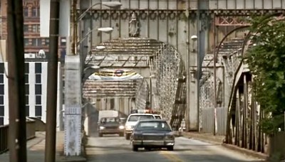 scene from the film "Striking Distance" of Smithfield Street Bridge in Pittsburgh, PA