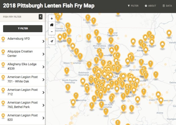 screen capture of Code for Pittsburgh's interactive fish fry map