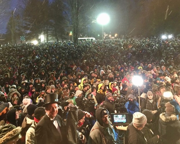 large crowd assembled at Gobbler's Knob for Groundhog Day, 2018