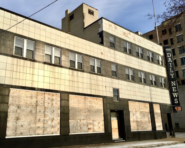former offices of The Daily News, now with boarded up, downtown McKeesport, PA