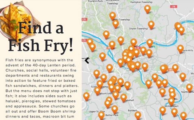 screen capture of Pittsburgh Post-Gazette's interactive fish fry map