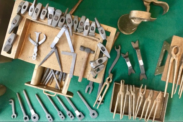 miniature models of blacksmith shop tools in the Donora Smog Museum