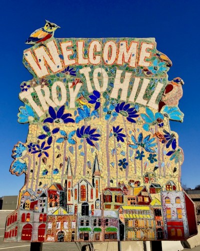mosaic neighborhood sign reading "Welcome to Troy Hill", Pittsburgh, PA