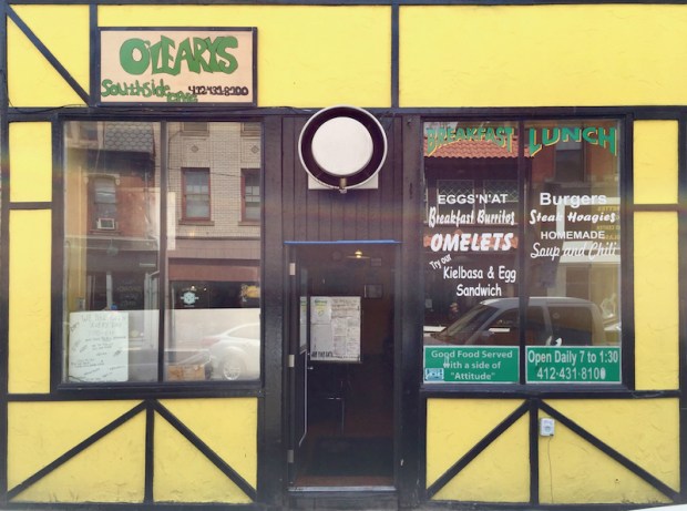diner storefront painted black and gold, Pittsburgh, PA