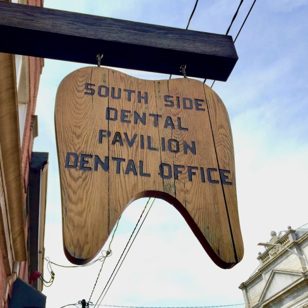 wooden dentist's sign in the shape of a tooth, Pittsburgh, PA