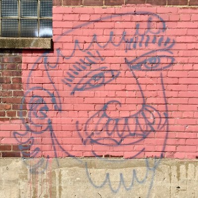 graffiti drawing of man's head with mustache, Pittsburgh, PA