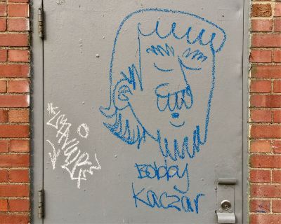 graffiti drawing of man's head with mustache, Pittsburgh, PA