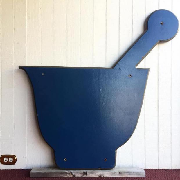 wooden ornament of apothecary mortar and pestle, Dormont, PA