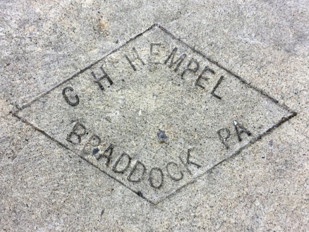 sidewalk stamp for mason C.H. Hempel, Braddock, PA