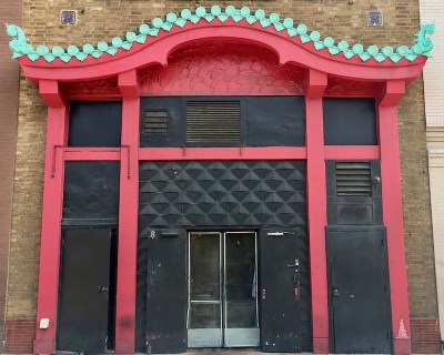 ornate Chinese portico design over restaurant kitchen doors, Pittsburgh, PA
