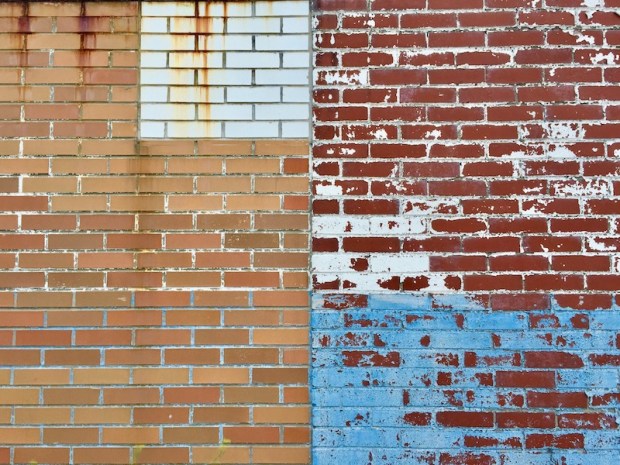 brick wall with many styles and paint colors, Clairton, PA
