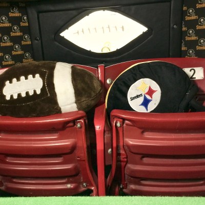 two seats from Three Rivers Stadium used as back seats in a Steelers tribute car