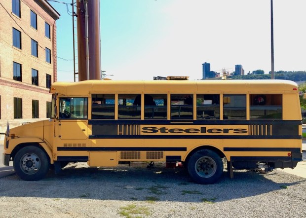former school bus decorated with "Steelers", Pittsburgh, PA
