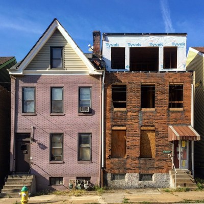 side-by-side brick row houses, Pittsburgh, PA