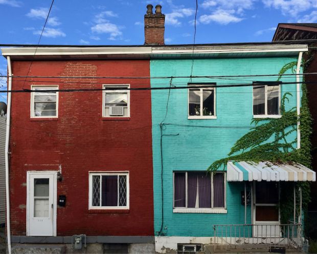 side-by-side brick row houses, Pittsburgh, PA