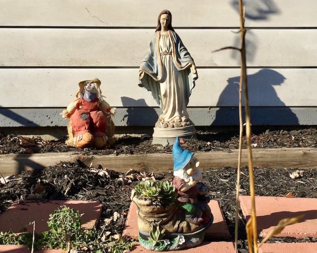 statuette of Mary in front yard of row house, McKees Rocks, PA