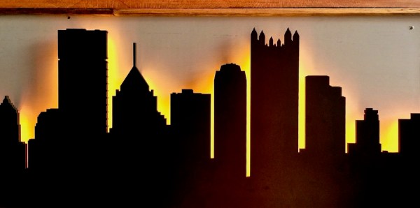 artist rendering of Pittsburgh skyline in restaurant