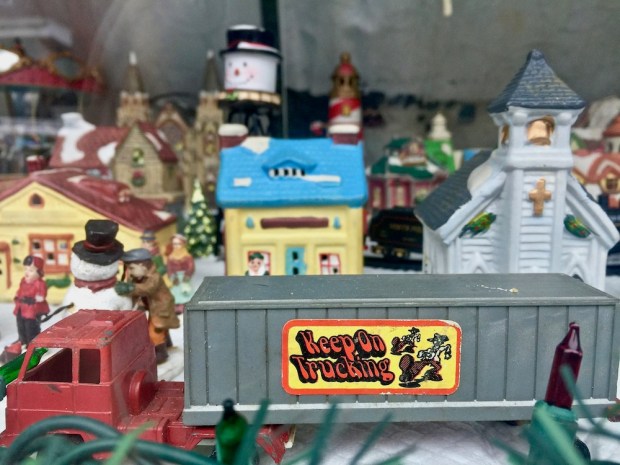 detail of winter scene including "Keep on Trucking" 18-wheeler, Pittsburgh, PA