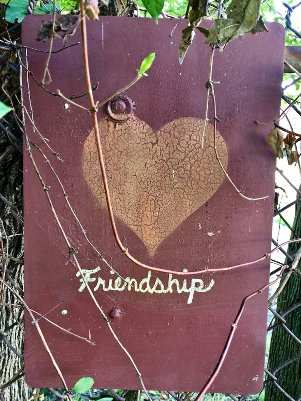 handmade sign with heart and text "Friendship", Pittsburgh, PA