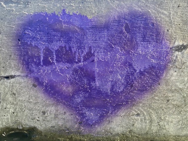 purple heart graffiti on concrete wall