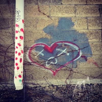 graffiti heart on cinderblock wall, Pittsburgh, PA