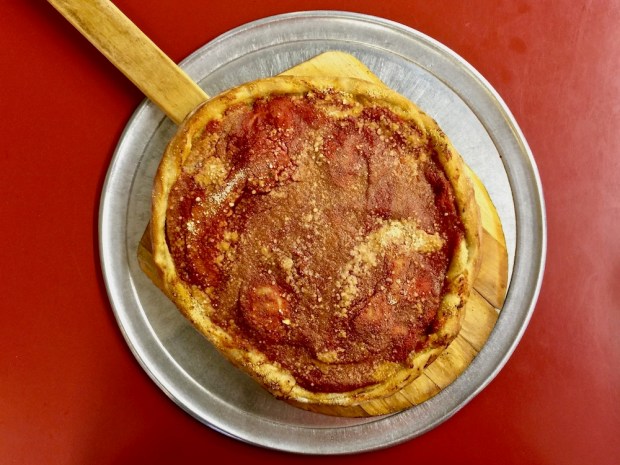 pizza cooked Mon Valley red top style from Anthony's Italiano, Donora, PA