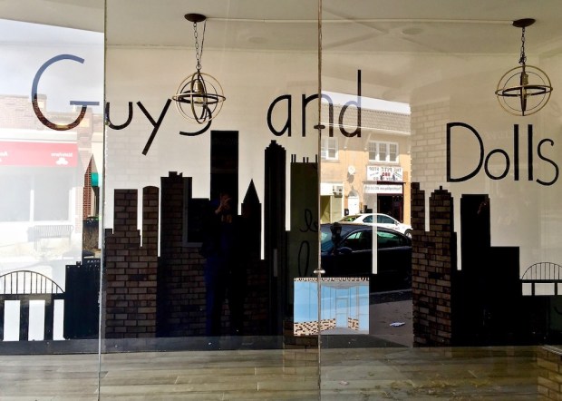 mural for Guys and Dolls hair salon featuring Pittsburgh skyline, Bellevue, PA