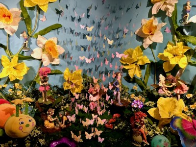 elaborate diorama of fairies and flowers at Kraynak's Easter Bunny Lane, Hermitage, PA
