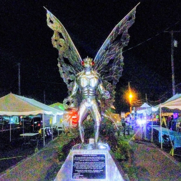 statue of The Mothman in Point Pleasant, WV