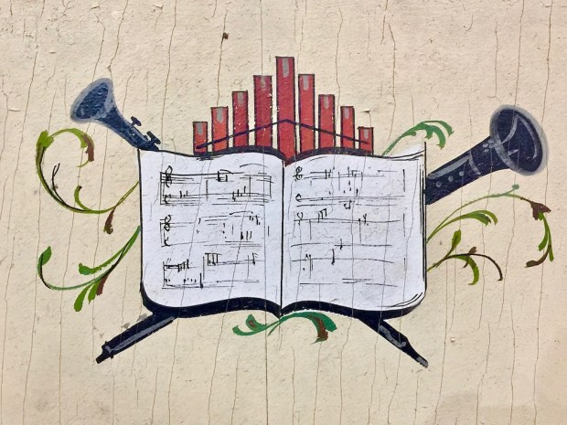 painted detail on band organ frame at DeBence Antique Music World