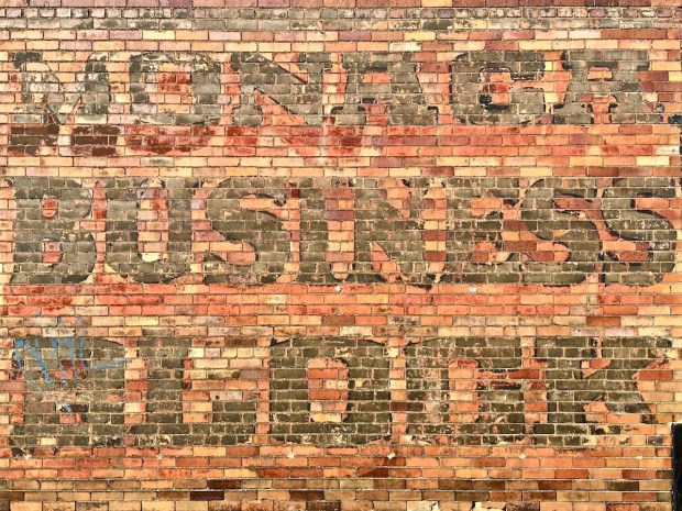 ghost sign reading "Monaca Business Block," Monaca, PA