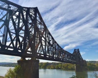 View of the Ohio River and train bridge from Monaca, PA