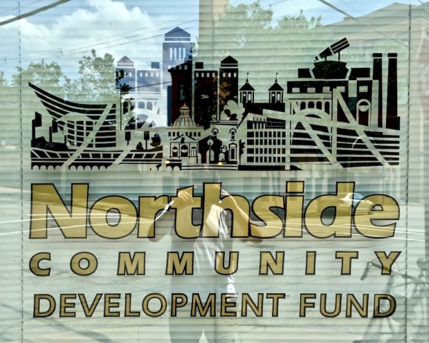 window painting of Pittsburgh skyline