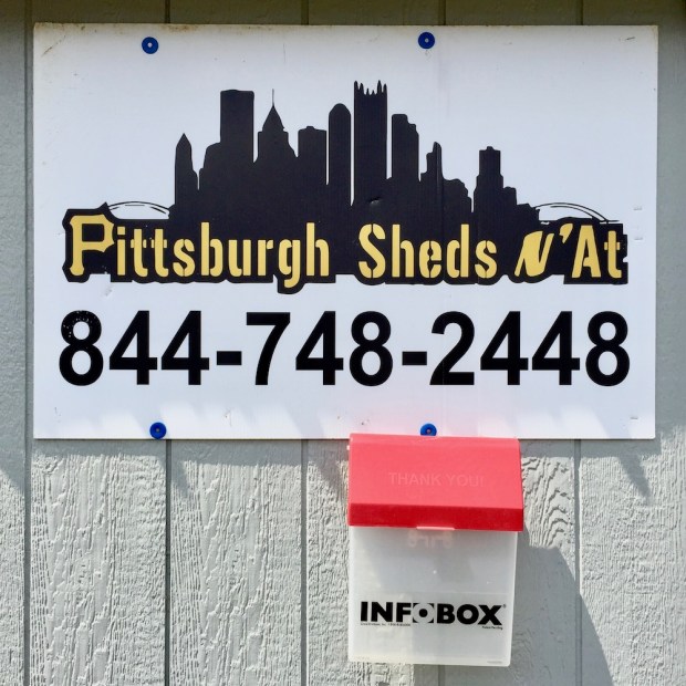 logo for Pittsburgh Sheds N'At including the Pittsburgh skyline