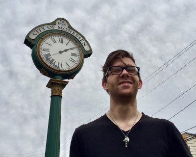 City of Monessen mayor Matthew Shorraw in front of downtown clock