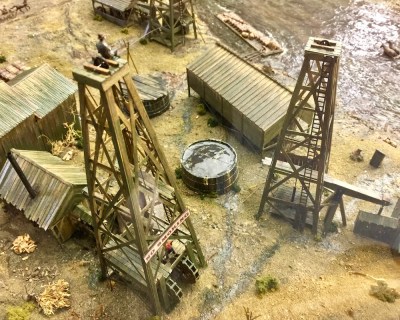 diorama of oil drilling on Oil Creek, Pennsylvania