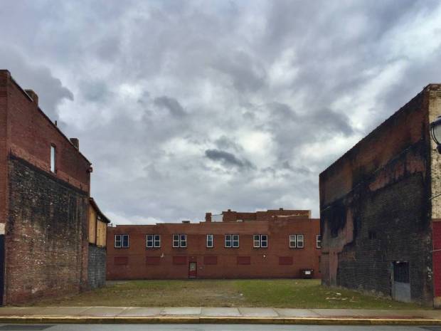vacant lot where buildings have recently been demolished, downtown New Kensington, PA