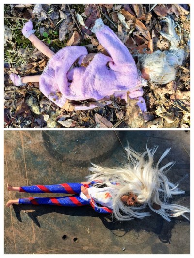 Barbie dolls dressed in bathrobe and exercise outfit