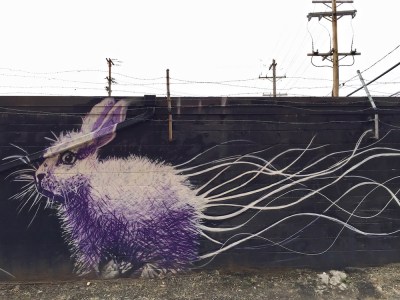 mural of purple bunny by artist Jeremy Raymer