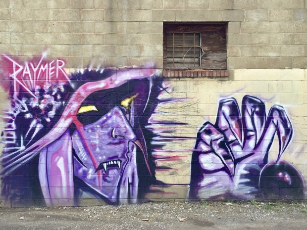 mural of purple witch painted by artist Jeremy Raymer