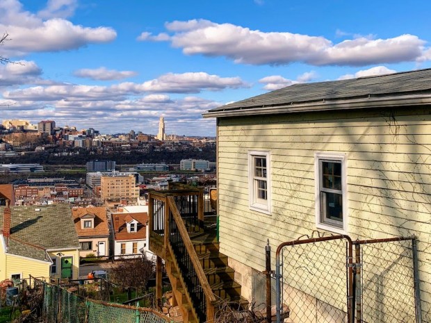 long-distance view of Pittsburgh from hillside neighborhood