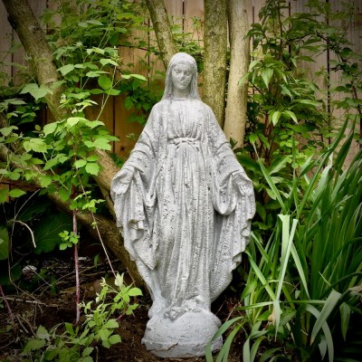 statue of Mary painted silver
