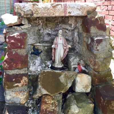 brick grotto created for statue of Mary