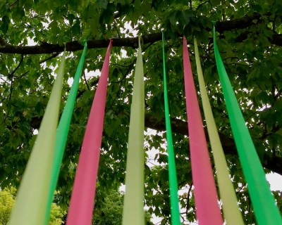 tree decorated with colored streamers